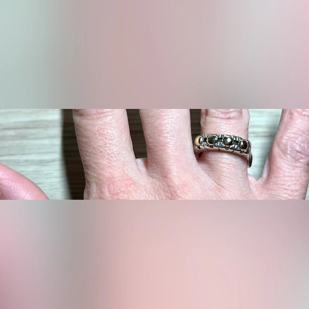 Vintage Designer David & Ronnie Sterling Silver & 14K Gold Band Ring, Size 7.5